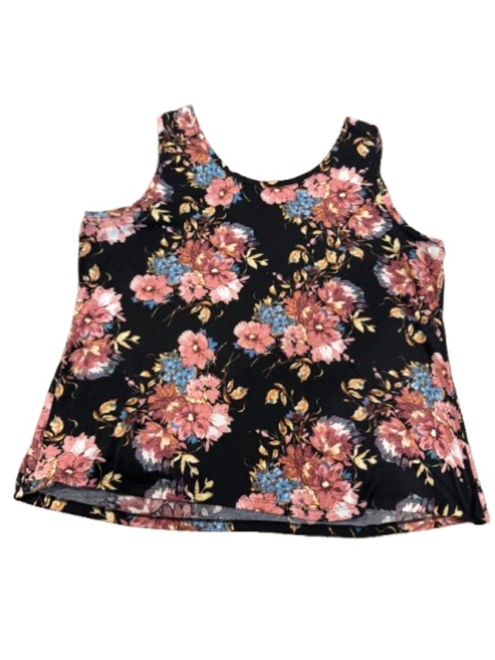 Time and Tru Women’s Black Floral Tank with Pink  Flowers Size Extra Large